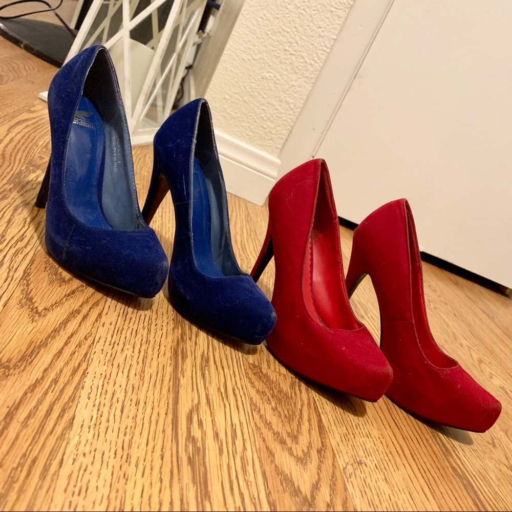 Red and Blue Faux suede Heels 👠